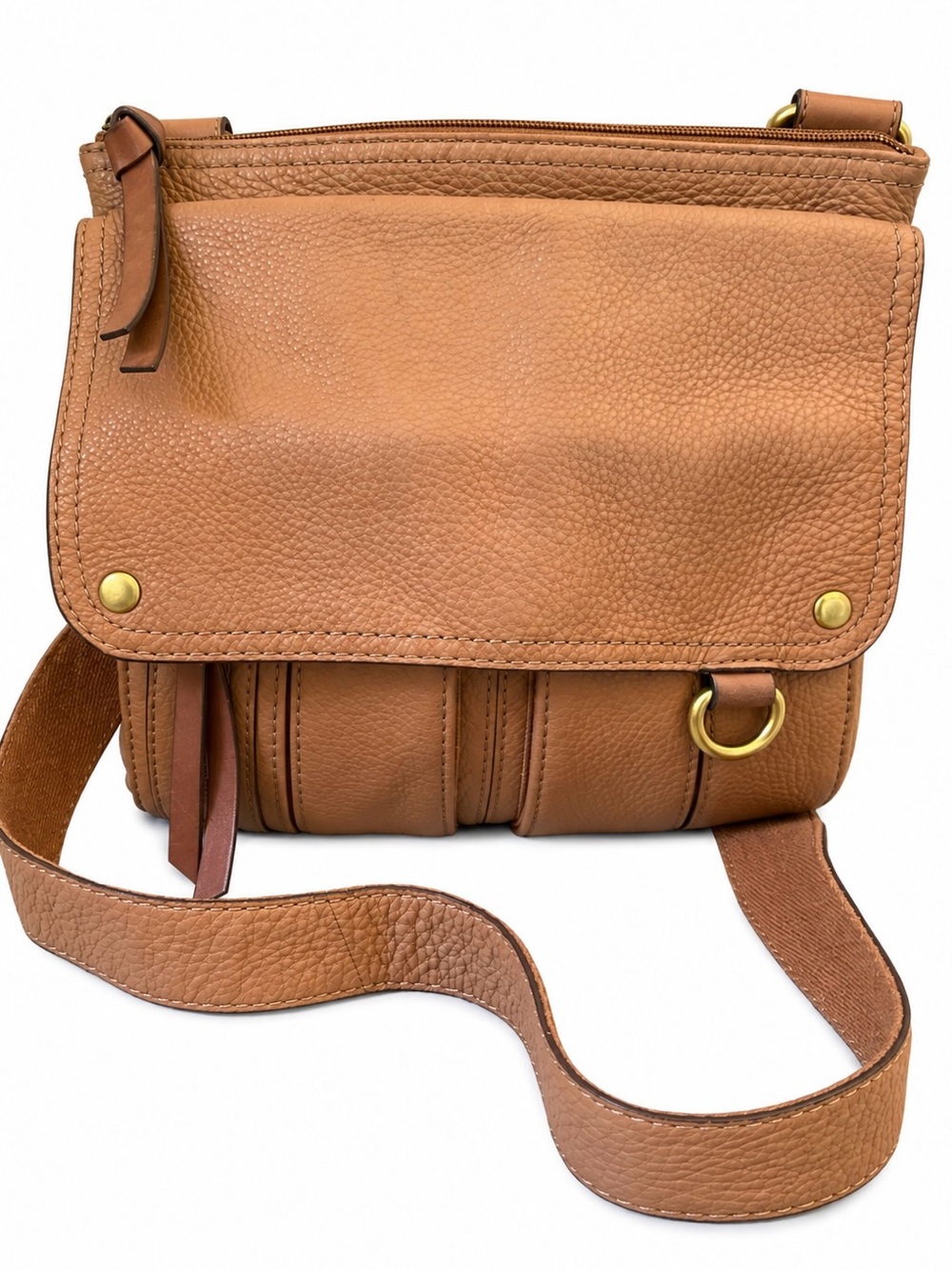 Fossil Morgan Traveler Vintage Leather Crossbody Organizer Bag Tan